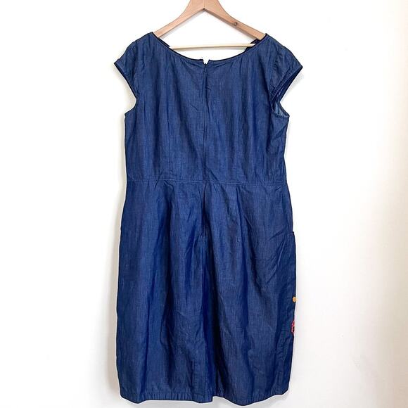 Eshakti Floral Embroidered Boho Sheath Dress Size XL Chambray Denim Cotton India - Picture 3 of 7